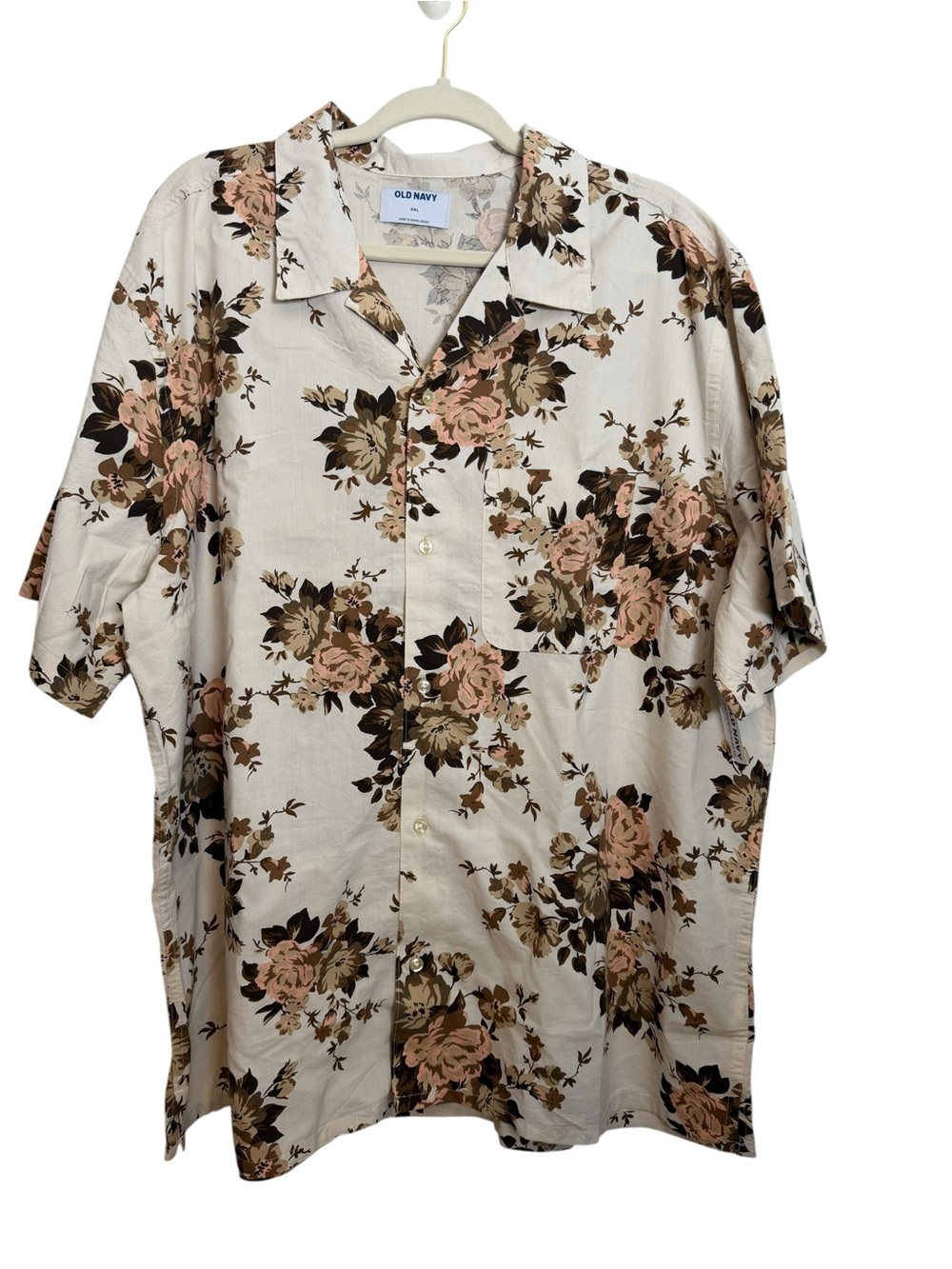 Old Navy Beige Floral Short-Sleeve Button-Up Shirt XXL, NWT